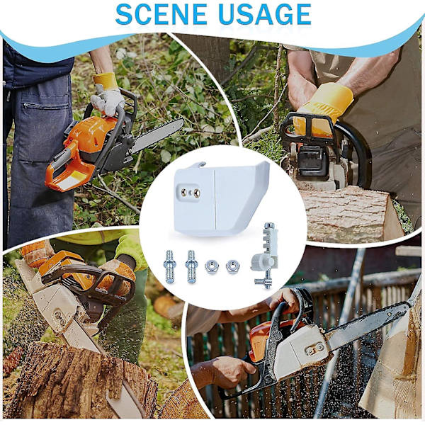 Ketjupyörän suojus ketjunkiristimellä Stihl moottorisahoihin Ms170 Ms180 017 018 Ms210 Ms230 Ms250 021 023 025, Adefol ketjusuoja + kiristin + pultti ja mutteri