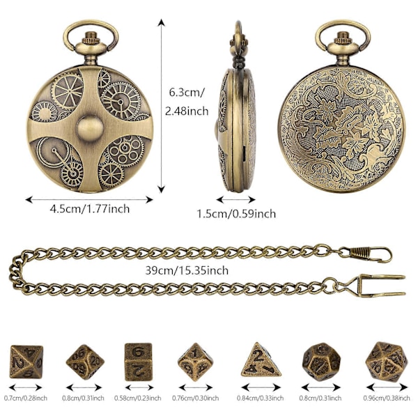 Mini DND Noppasarja Steampunk Vaihde Taskukello Noppasarja Metalli D&D Nopat Roolipelilauta Pelitarvikkeet Pöytäseikkailuihin