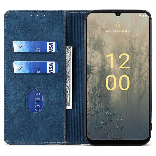 Texturerat cover för Nokia C22 Rfid Blocking Stötsäker plånbok Magnetisk läder Flip Stand Case Blue