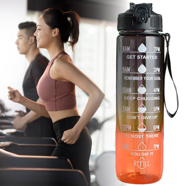 1000 ml Gradient Color Vesipullo Ruokalaatuinen BPA-vapaa Urheiluvesipullo vaakahihnalla Vuotamaton Gym Fitness Water Cup D