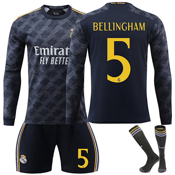 Real Madrid Udebane Langærmet Fodboldtrøje til Børn, Fodboldtøj Sæt 23-24 Nr. 5 Bellingham No.5 Bellingham No.5 Bellingham 22