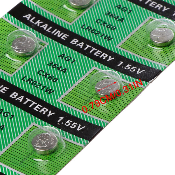 10 stk/kort Ag1 For Klokkeleker Fjernkontroll Lr621 Cell Coin Alkalisk batteri 1,55v