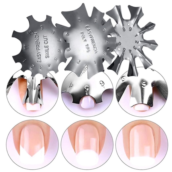 3 kpl manikyyri reunaleikkuri nail art reunaleikkuri ranskalainen hymyviivatyökalut metallimallileikkuri akryyli ranskalaisille kynsille