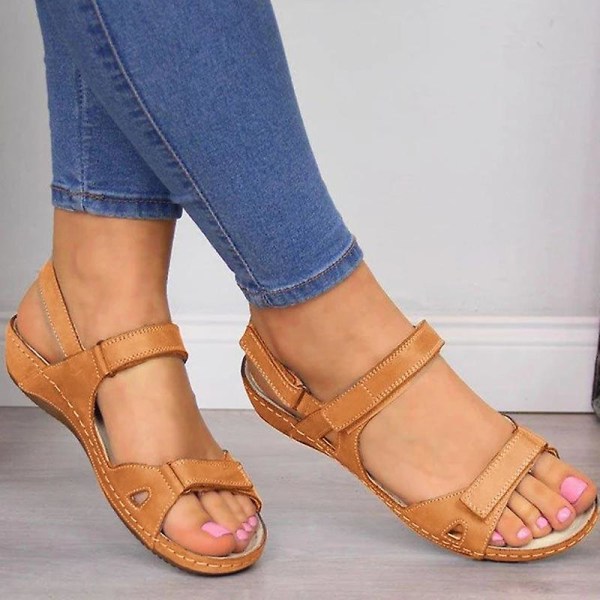 Kvinner ortopediske sandaler med åpen tå Sommer Behagelige anti-skli sko Brown EU 42