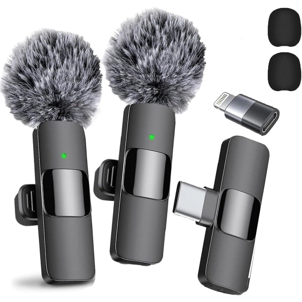 2024 Professionel Trådløs Lavalier Mikrofon 2-pak Noise Canceling Krystalklar Optagelse med USB-C til iPhone 15 Pro Max, iPad, Android, Live St