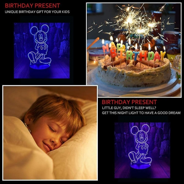 Mickey Mouse Minnie Mus Leker 3D LED Akryl Nattlys Med Fjernkontroll & Smart Touch 16 Farger Endring Dimbar USB Drevet Soveromsdekorasjon