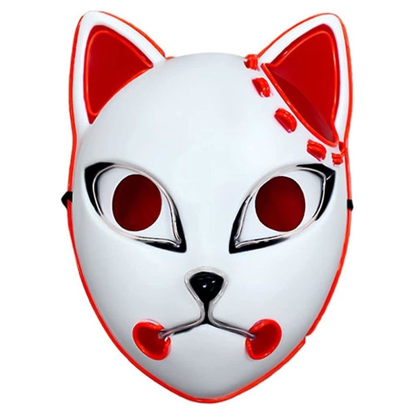 Halloween Demon Slayer Led-lysmasker Cosplay-fest ansiktsmasker hodeplagg i japansk stil Fest dekorative rekvisitter Red