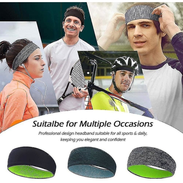 Sportshodebånd 3-pakning, sklisikre hodeplagg hodebånd, pannebånd, svettebånd, elastisk fukttransport