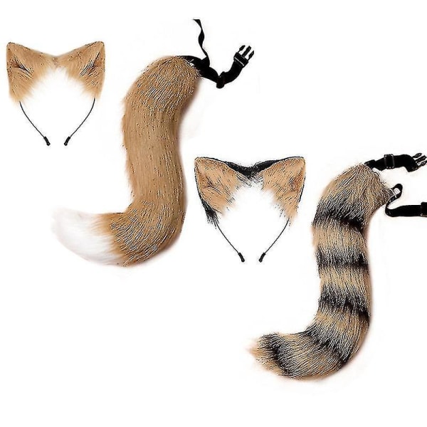 2st Fox Cosplay Rekvisita Justerbar Fox Tail Kattöron Pannband Halloween Carnival Party Kostym Rekvisita White Khaki