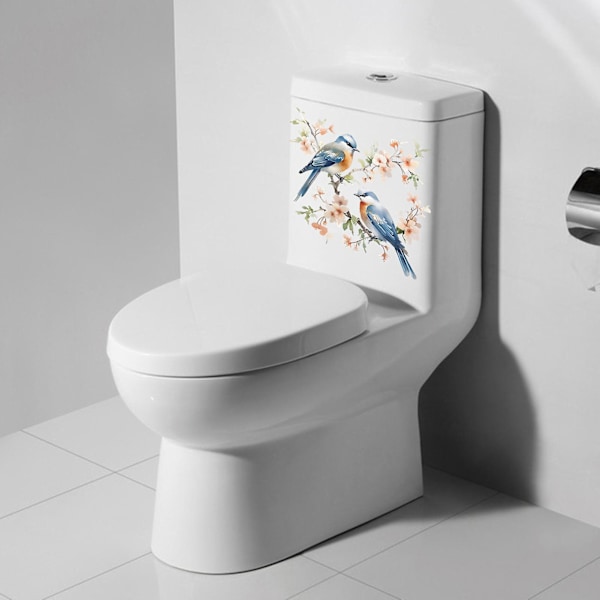 Vedenpitävät WC-tarrat, lintu-kukka kuvio, elävät värit, helppo kiinnittää, pitkäkestoinen tarttuvuus, seinätarrat