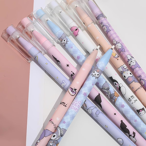 12 kpl sarjakuva pyyhettävä kuulakärkikynät Anime geeli mustekynä musta 0,5 mm Melody Kitty lahjat söpö Kawaii koulu tarvikkeet sarja lapselle teini tytöt opiskelijat