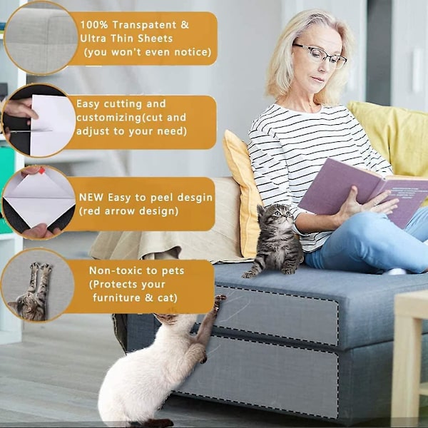 6-pack Repskydd för Soffa, 45 cm x 20 cm, Transparent Katt Repskydd för Möbel, Repskydd för Soffa