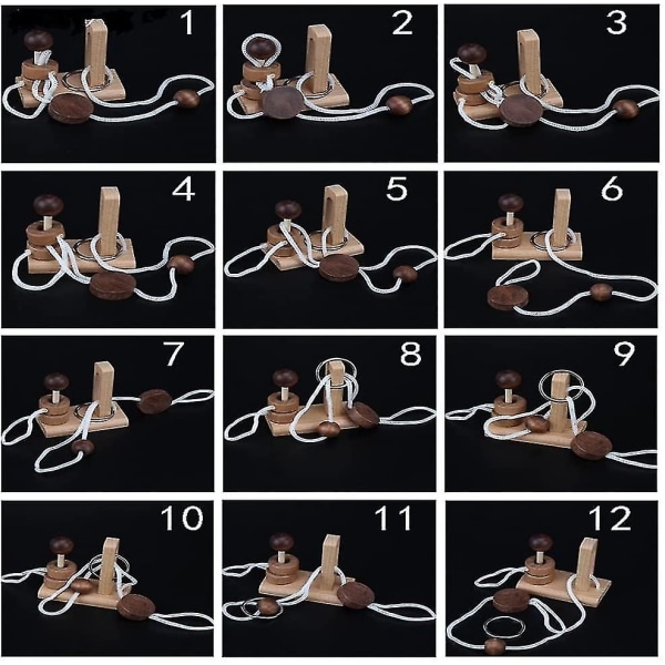 Brain Teaser Pussel Trätrådsrep Loop Pussel Luban Lock Brain Teaser Game Leksakspussel för vuxna för barn för vuxna (4 st)