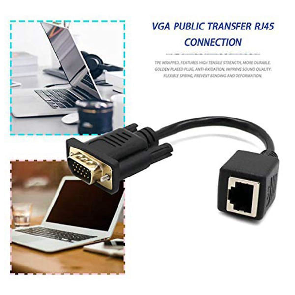 2x VGA till RJ45 Adapter Nätverkskabel till VGA Nätverkskabelkontakt Monitor till Nätverkskabelanslutning black
