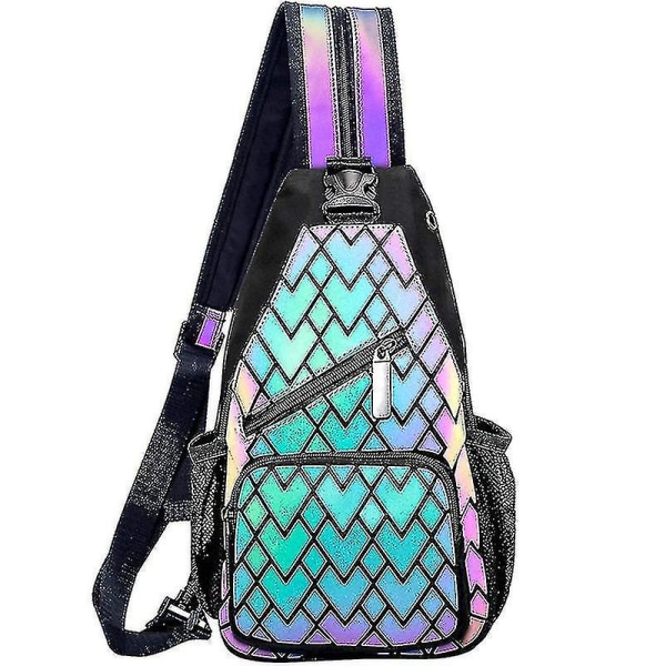 Geometriska självlysande små ryggsäckar Kvinnor Män Holografisk reflekterande väska Crossbody Sling Bag Färgförändringar Axelväska