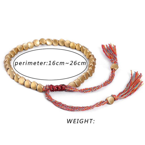 Armbånd for kvinner, håndlagde tibetanske kobberperle-tauarmbånd og armringer, unisex vokstråd Gold