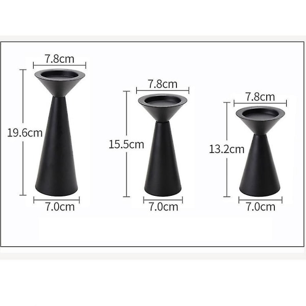 Svarte lysestaker sett med 3 - Metalllysestaker som er kompatible med søylelys - lysestaker som er kompatible med bord