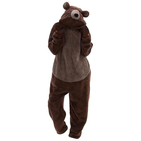 Unisex Adult Bear Sleepwear Onesie Winter Pocket Löysä Hauska Paksu Pyjama Brown M