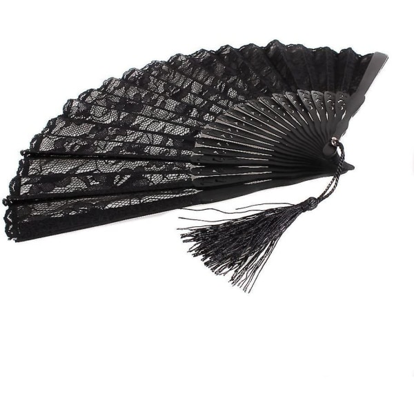 Lady's Girl's Vintage Retro -kukkapitsi Kädessä pidettävä taitettava käsiviuhka (musta) (santanxing)