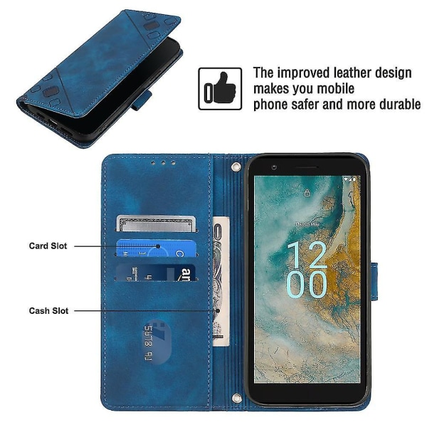 Imprinting Series-6 Nokia C02 Anti-Dust -puhelimen cover Nahkainen lompakkoteline phone case Sapphire