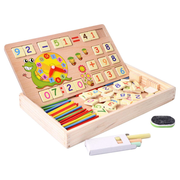 Matematikspel i trä, Nummerblock och pinnar, Matematikundervisning Räknepinnar Box Set, Räkneleksaker för fantasi