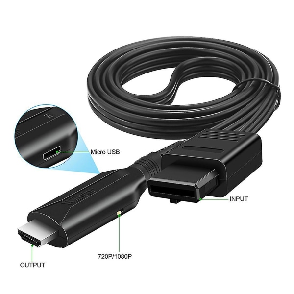 HD N64 til -kompatibel omformer HD Link-kabel for N64//SNES Plug and Play 1080P -Kompatibel konvertering Black