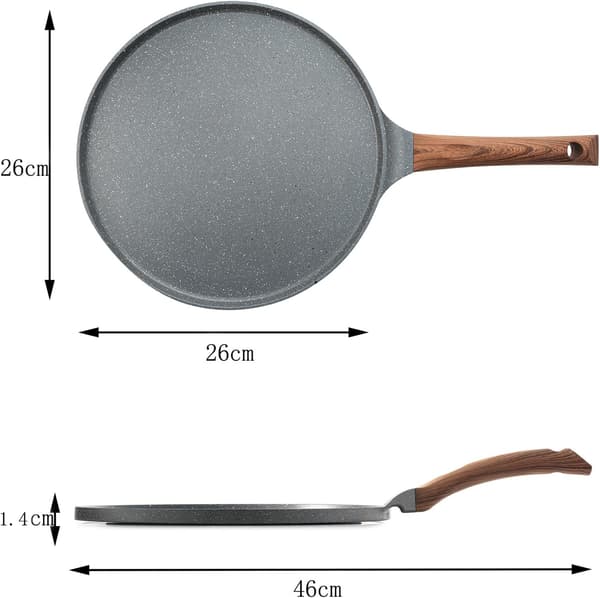 26 cm Crepe Pan - Induction Compatible - Crepe Maker with Batter Spreader - Comfortable and Ergonomic Handle