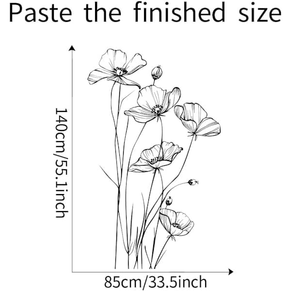 Svart Vit Blomma Väggdekaler Konstdekor för Sovrum Vardagsrum Kontor Heminredning