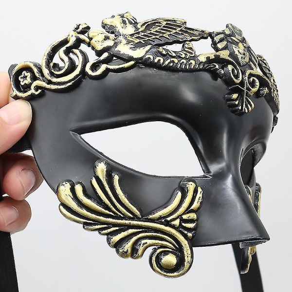 Forntida grekisk spartansk krigare romersk maskeradmask män venetiansk mask bröllopsbollsmask Mardi Gras mask Black Gold