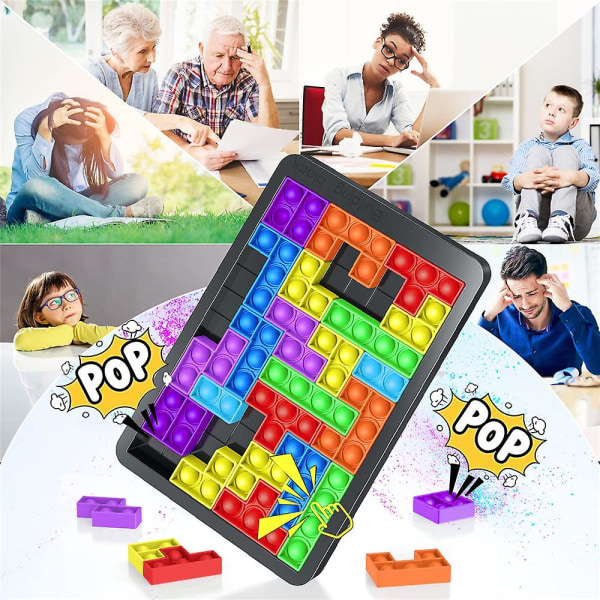 2 i 1 Push Pop It Bubble Jigsaw Pusle Småbarn Tetris Byggeklods Brætspil Børn Angst Relief Fidget Sanselegetøj Gave