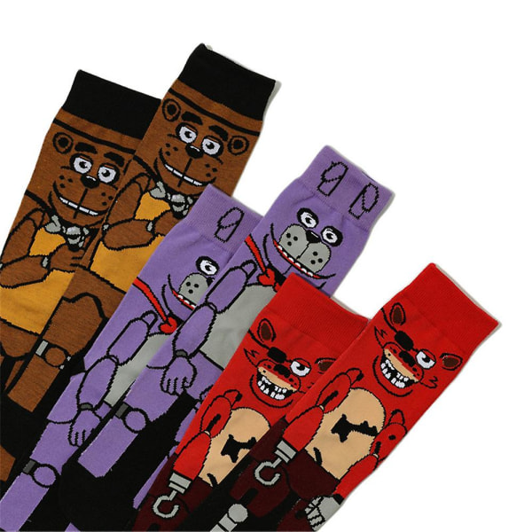 Fem nætter hos Freddy's inspirerede sokker Horror-spil Karakter tegneseriesokker Sjov nyhed Skræmmende sokker til kvinder Mænd Teenager Purple