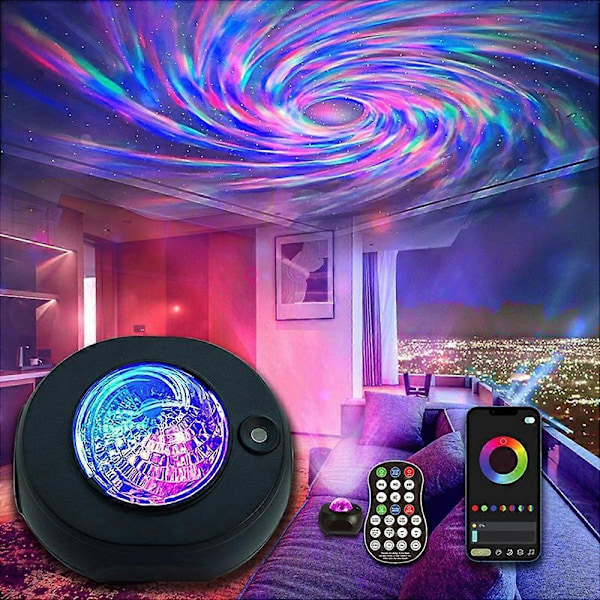 M1 Galaxy Stjerneprojektor Lys Bluetooth Høyttaler Roterende Aurora Nattlampe med Timer