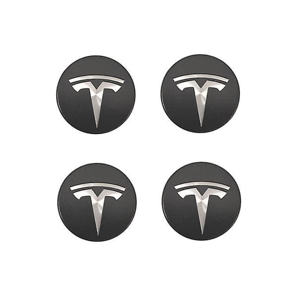 XYC Passar för Tesla Model 3 Hjulcentrumplastlogotyp - Mörkgrå Silverlogotyp (fyra förpackningar)