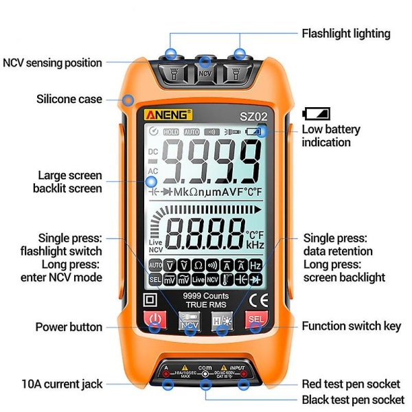 Digital Smart Multimeter Testare 9999 Räknare Digital Multimeter AC DC Spänning Smart Mätare (utan Batteri)