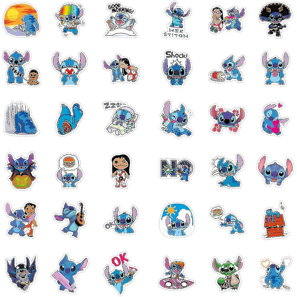 100 kpl Stitch-tarroja, Lilo ja Stitch -tarroja vesipulloihin, lahjaksi sarjakuvatarroja, vedenpitäviä vinyylitarroja kannettavaan tietokoneeseen, puskuriin, vesipulloihin, co