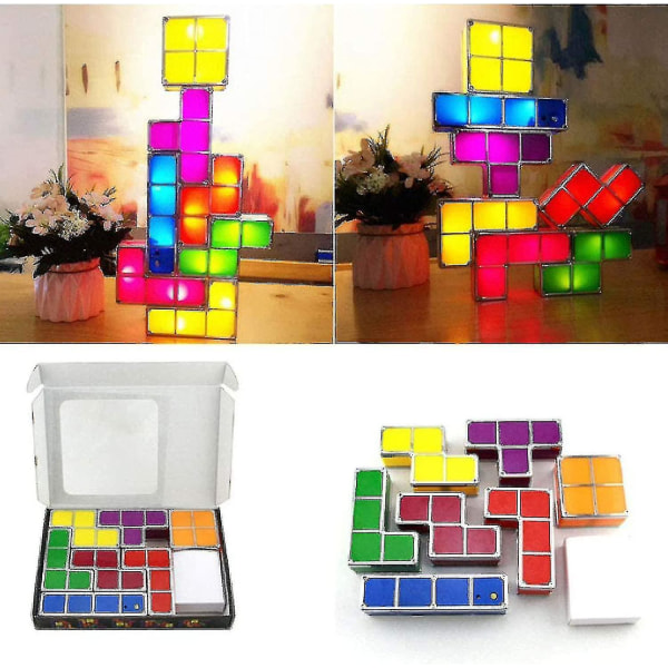 Tetris Pinottava yövalo, 7 kpl Tee itse Led 7 väriä 3D-palapelit Induktio Lukittava Pöytälamppu Valaistus Tee itse magic kirkas valo lapsille teini-ikäisille