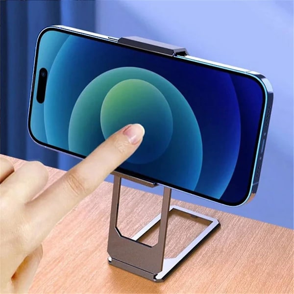 Foldbar telefonholder med bagklips, 360 graders roterende telefonholder, justerbar telefonholder til kontorbord, sort