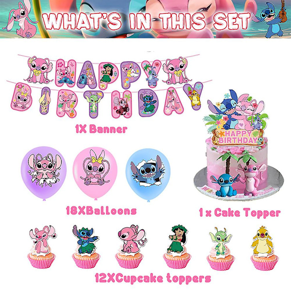 Lilo & Stitch Tema Barnkalas Tillbehör Kit Ballonger Banner Tårtdekorationer Dekorationsset