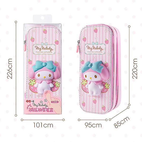 Pu Stor kapasitet Blyantveske Kawaii Hellokitty Cinnamoroll Melody School Blyanter Veske Pouch Penneveske Rekvisita Skrivesaker A13