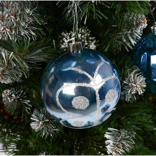 Blå julekuler, plastsett, 8 cm julepynt, 9 stk. Blå