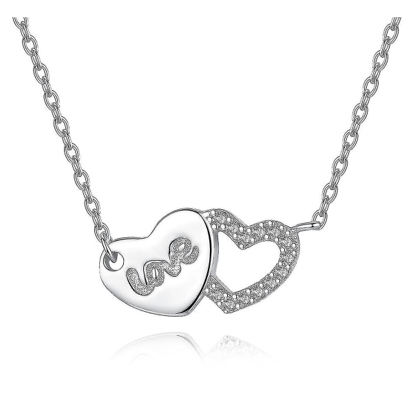 925 Sterling Sølv Love Heart smykker Zircon Pendant halskæde 18\