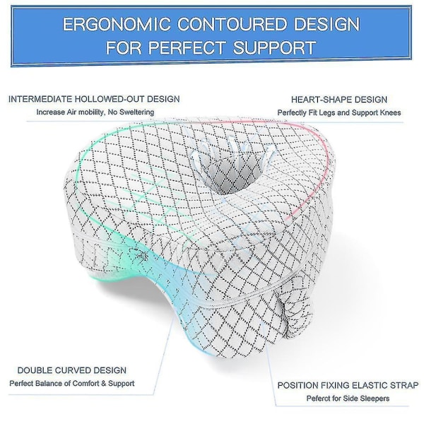 Hjerteformet ortopedisk sovepute for ben Kilepute med knestøtte Isjiasputer KroppsputeAA White with strap