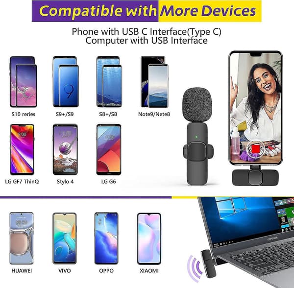 Trådløs Lavalier Mikrofon USB-C, trådløs Lapel Mic for Android for Tiktok, Youtube, Vlog