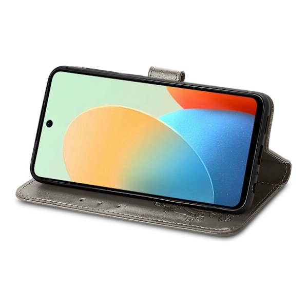 Fyrklöverlås Präglat Spänne Läder Telefonfodral Grey For Tecno Spark Go 2024