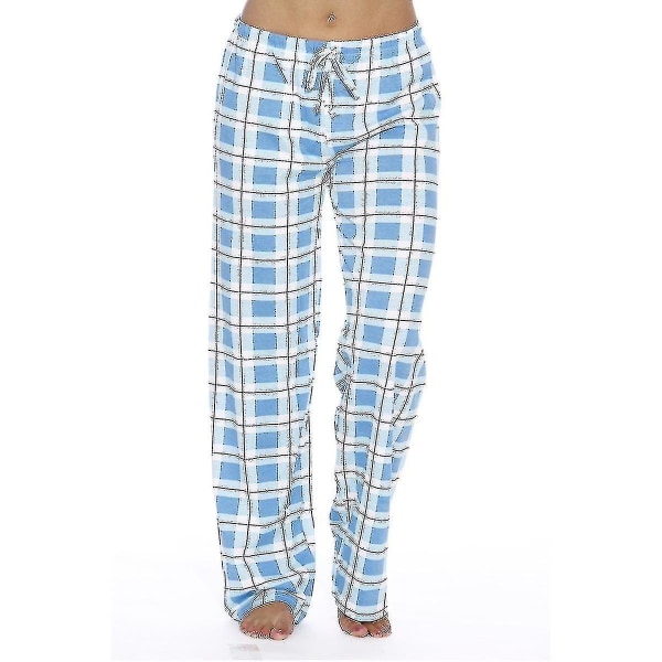 Naisten taskulliset pyjamahousut, naisten pehmeät flanelliruudulliset pyjamahousut blue M