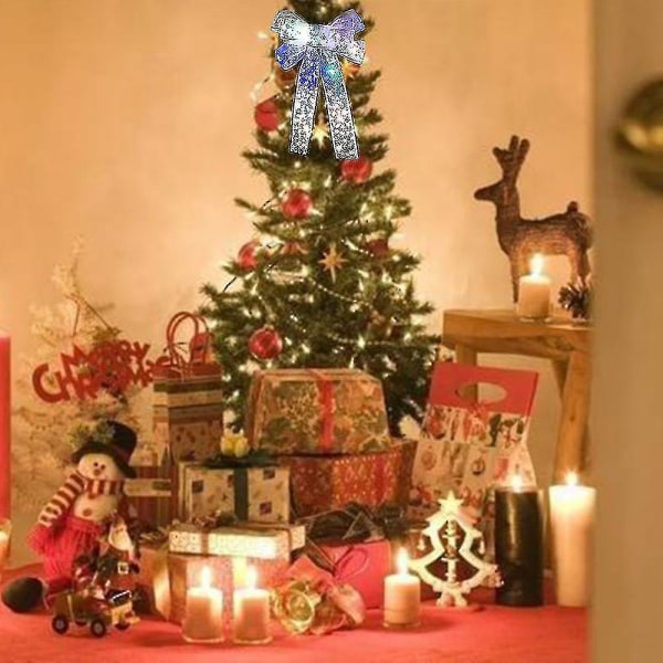 Christmas Transparent glödande rosett Julgran Dekor Xmas prydnad med ljus band Bowsliver