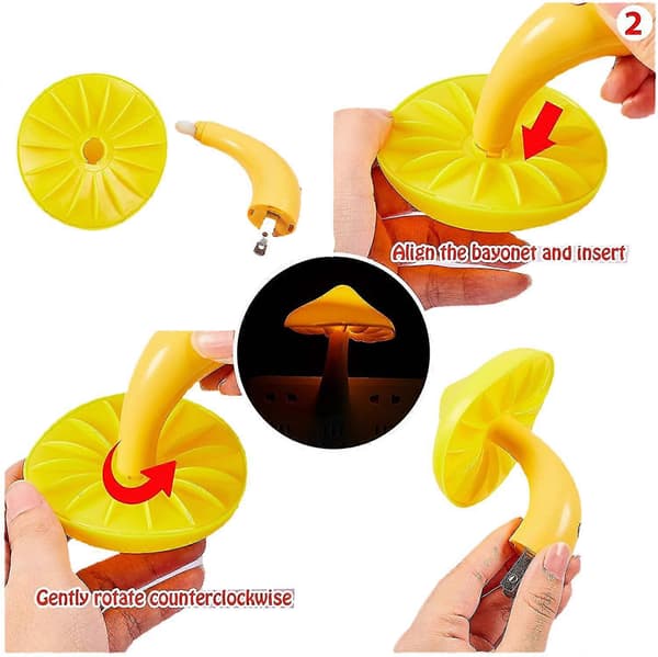 2 LED champignon natlamper, lysstyrede stikkontaktlamper, gule LED lysinduktionsnatlamper, mini magisk champignon sengelampe (gul)