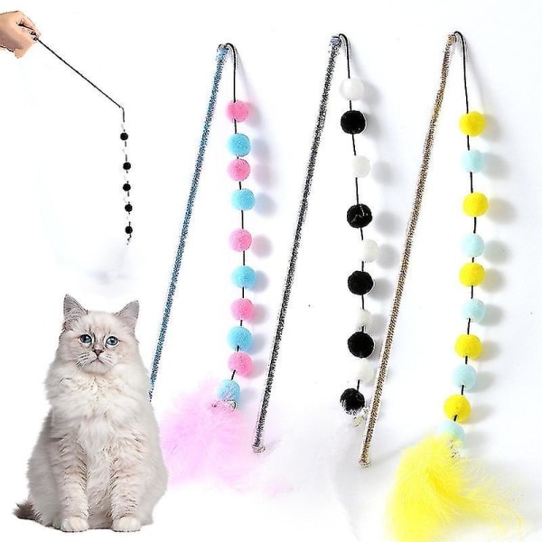 3 stk interaktive katteleker Pinne kattestav Kattfiskestang Game Wand Feather Stick Leke Dyreutstyr Kattungeleke