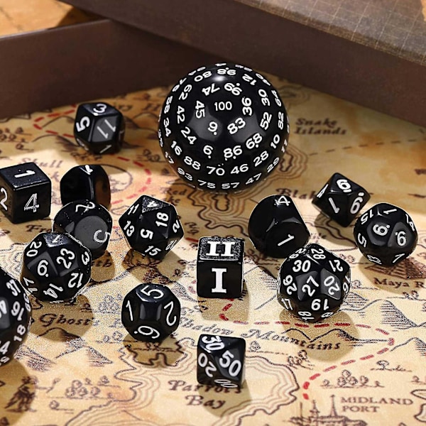 15 Dele Komplet Polyhedral DND Terningesæt D3-D100 Sfæriske Terningesæt, 100 Siders Terningesæt til Rollespil