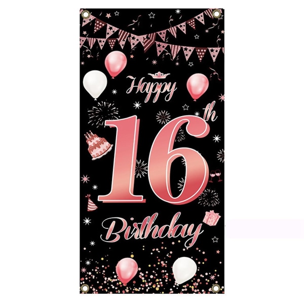 16. syntymäpäivä tyttöjen ja poikien vaaleanpunainen koristelippujen tausta